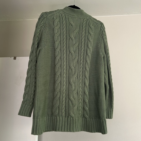 L.L. Bean Double L® Cable Sweater, Button-Front Cardigan - Bay Leaf Green - Picture 4 of 7